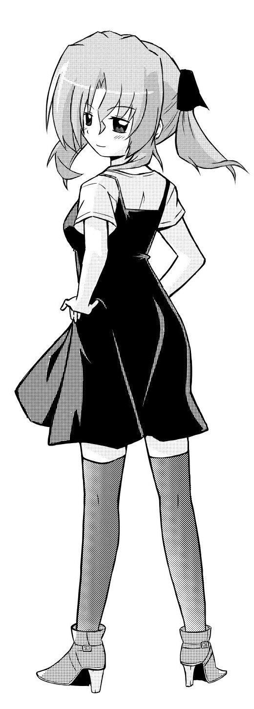 1girl dress hayate_no_gotoku! high_heels highres long_hair looking_back maria_(hayate_no_gotoku!) monochrome ponytail shirt_under_dress skirt sleeveless sleeveless_dress solo thighhighs zettai_ryouiki