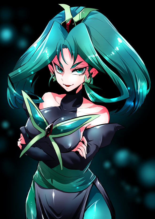 00s 1girl bad_id bad_pixiv_id bare_shoulders big_hair breasts covered_erect_nipples crossed_arms cure_mint dark_cure_(yes!_precure_5) dark_mint detached_sleeves earrings female_focus gem green_eyes green_hair green_pantyhose jewelry large_breasts lipstick long_hair makeup marimo_(yousei_ranbu) matching_hair/eyes pantyhose pelvic_curtain precure sash solo thick_eyebrows yes!_precure_5