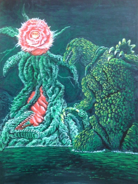 biollante dinosaur flower godzilla godzilla_(series) godzilla_vs._biollante kaiju lake lake_ashi night no_humans plant real_world_location rose thermacabe toho