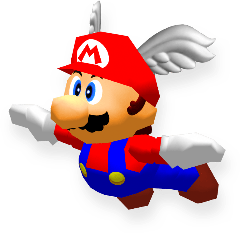 3d blue_eyes dungarees facial_hair mario mario_(series) mustache nintendo official_art outstretched_arms super_mario_3d_all-stars super_mario_64 transparent_background wing_cap wing_mario