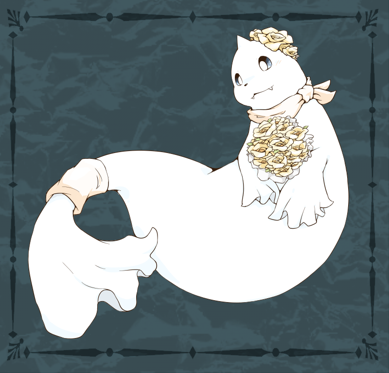 animal_focus bandana bouquet bright_pupils closed_mouth commentary_request dewgong fangs flower gen_1_pokemon grey_background hair_flower hair_ornament inset_border kinoko3331 looking_ahead nintendo no_humans pink_bandana pokemon solo white_pupils