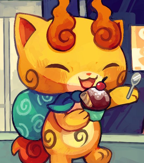 1boy fire food happy ice_cream komajirou solo youkai_watch