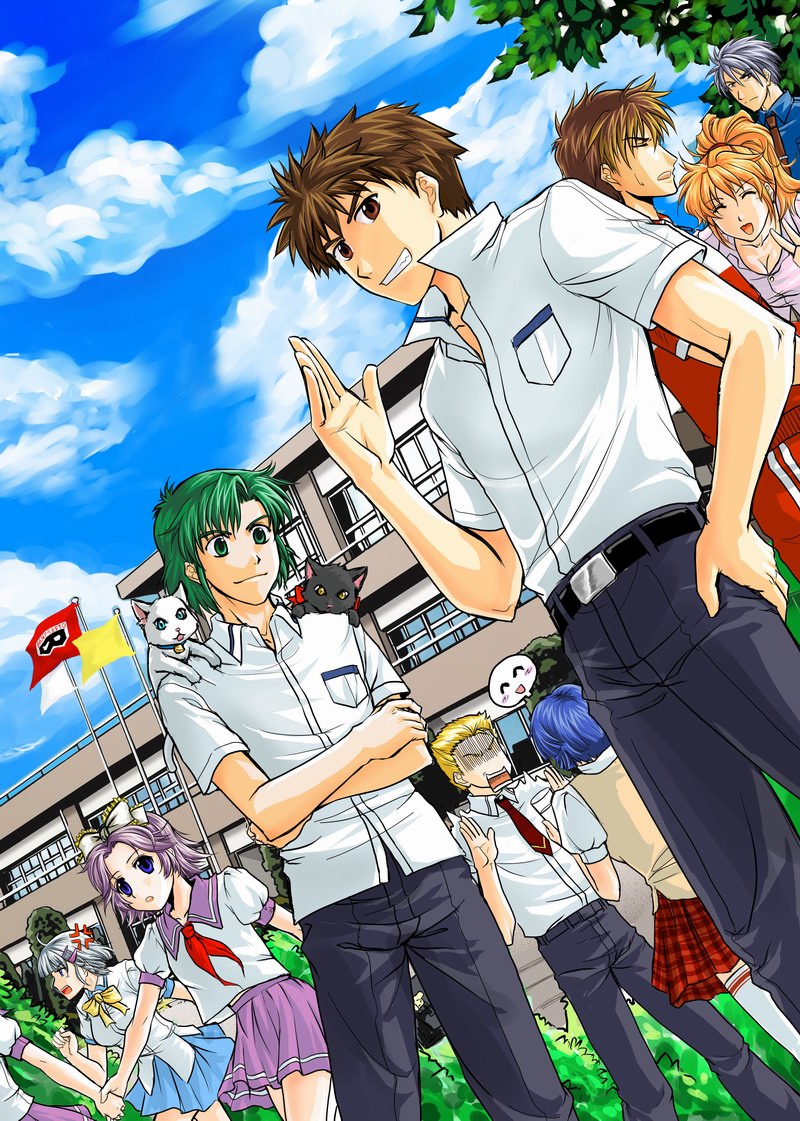 4girls 5boys banpresto brooklyn_luckfield cat everyone excellen_browning kuro_(srw) kusuha_mizuha kyousuke_nanbu latune_subbota masaki_andoh multiple_boys multiple_girls nanbu_kyosuke ribbon riyan ryuusei_date sanger_zonvolt school school_uniform seolla_schweizer shiro_(srw) skirt super_robot_wars super_robot_wars_original_generation super_robot_wars_the_lord_of_elemental