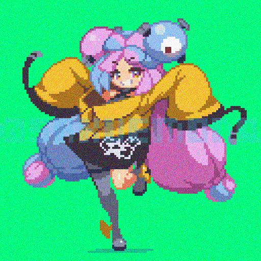 boots bow-shaped_hair character_hair_ornament fake_hair_bun grey_boots grey_pantyhose hair_ornament hexagon_print iono_(pokemon) jacket multicolored_hair nintendo oversized_clothes pantyhose pixel_art pokemon pokemon_sv sakuemon single_leg_pantyhose sleeves_past_fingers sleeves_past_wrists split-color_hair two-tone_hair very_long_sleeves x yellow_jacket