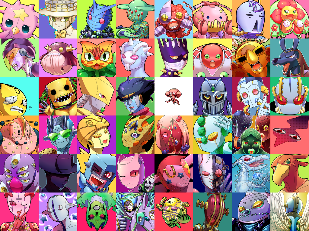 anubis_(stand) atum_(stand) ball_breaker_(stand) blue_eyes born_this_way_(stand) bubble c-moon_(stand) california_king_bed character_request chariot_requiem cheap_trick_(stand) civil_war_(stand) crazy_diamond cream_(stand) diamond_wa_kudakenai dirty_deeds_done_dirt_cheap diver_down_(stand) echoes_(stand) echoes_act3 everyone flying_sweatdrops foo_fighters_(stand) gold_experience gold_experience_requiem harvest_(stand) heaven&#039;s_door hey_ya_(stand) horus_(stand) jojo_no_kimyou_na_bouken jojolion kamiura killer_queen king_crimson_(stand) licking licking_finger lovers_(stand) made_in_heaven_(stand) magician&#039;s_red no_humans notorious_b.i.g._(stand) nut_king_call one_eye_closed open_mouth paisley_park_(stand) pink_eyes purple_haze_(stand) red_eyes sethan_(stand) sex_pistols_(stand) sharp_teeth sheer_heart_attack silver_chariot smile soft_&amp;_wet spice_girl_(stand) stand_(jojo) star_(symbol) star_platinum stardust_crusaders steel_ball_run stone_free stone_ocean stray_cat_(jojo) tears teeth the_fool_(stand) the_grateful_dead_(stand) the_world tomb_of_the_boom_(stand) tusk_(stand) tusk_act1 tusk_act2 tusk_act3 tusk_act4 under_world_(stand) vento_aureo weather_report_(stand) whitesnake_(stand)