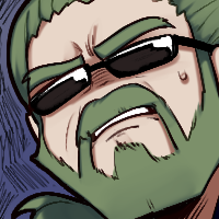 1boy annoyed beard emoticon facial_hair green_facial_hair green_hair lowres male_focus medium_hair mustache panqlao ponytail senpai_ga_uzai_kouhai_no_hanashi solo sunglasses sweatdrop thick_mustache