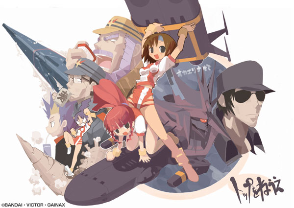 3girls 4boys alien amano_kazumi battleship exelion gainaxtop gunbuster hat hiruma_andon jung_freud koichiro_ohta mecha military military_uniform military_vehicle monster multiple_boys multiple_girls oota_kouichirou robot ship smith_toren spacecraft sunglasses takaya_noriko tashiro_tatsumi top_wo_nerae! top_wo_nerae!_(series) warship watercraft xo