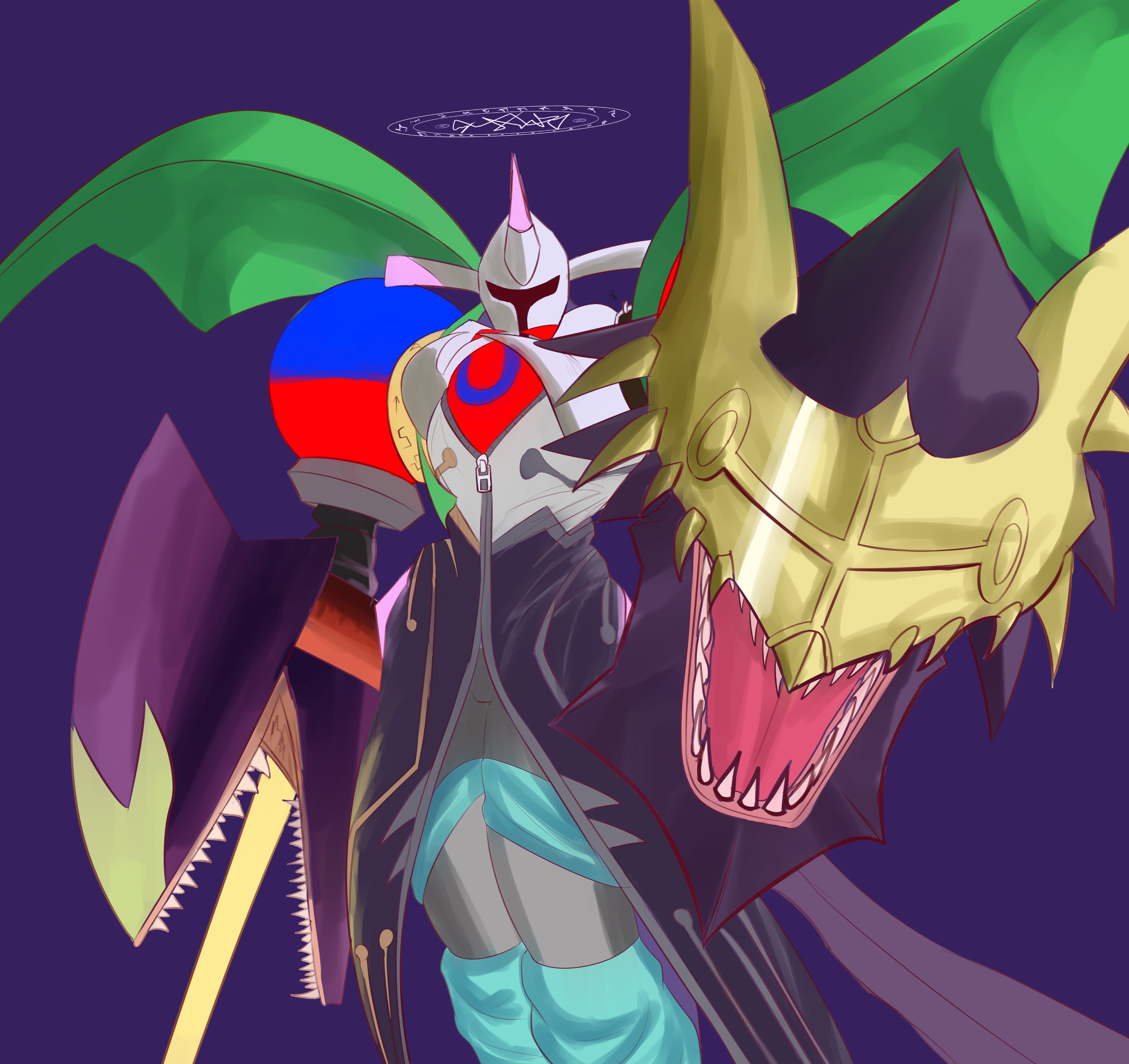 absurdres chaosmon corruption digimon digimon_(creature) fusion highres lucemon_satan_mode ogudomon oridigi original solo