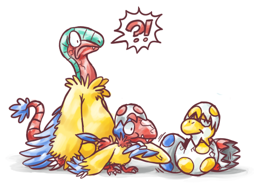 !? 10s archen archeops baby_yoshi bad_id bad_pixiv_id crossover egg evolutionary_line gen_5_pokemon hatching mario_(series) nintendo no_humans pokemon pokemon_(creature) simple_background stixdude surprised white_background yellow_yoshi yoshi