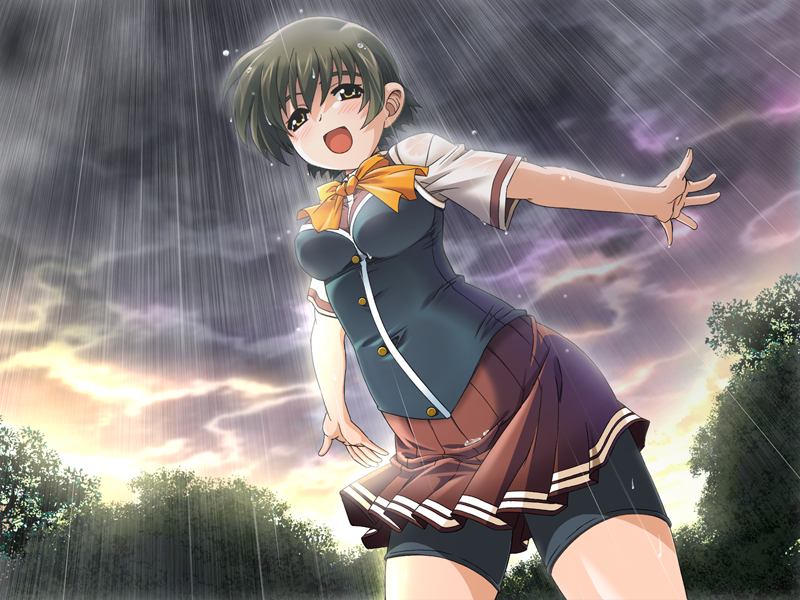 1girl edelweiss game_cg hinata_mizuki katakura_shinji rain short_hair