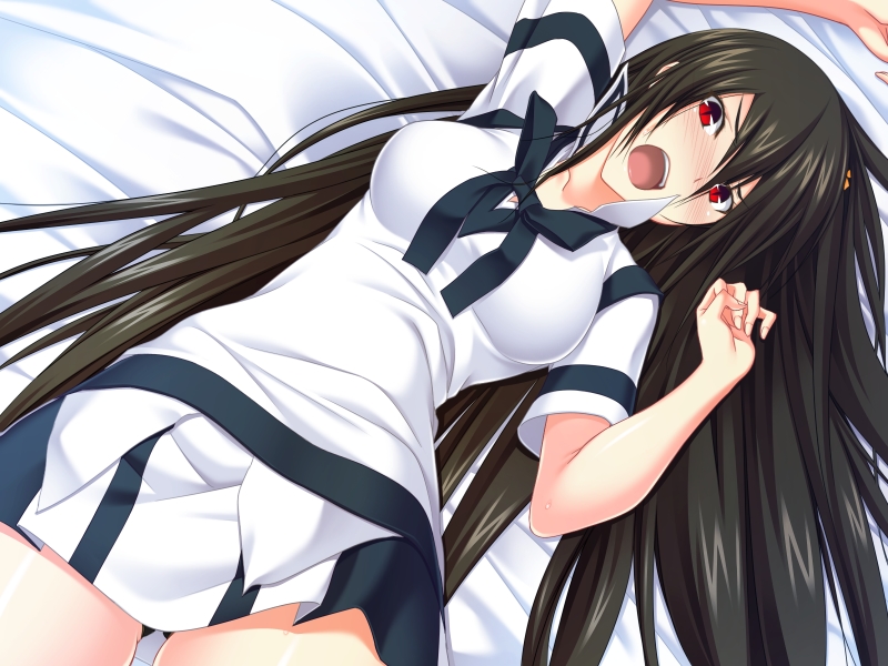 1girl blush female_focus hazakura_seiso kawagishi_keitarou lying maji_de_watashi_ni_koi_shinasai! open_mouth red_eyes solo