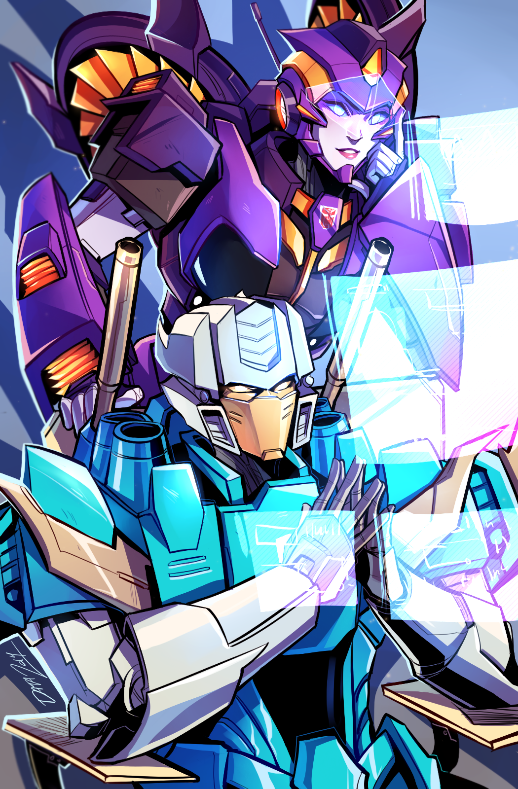1boy 1girl autobot brainstorm_(transformers) dataglitch highres insignia mecha nautica_(transformers) robot science_fiction the_transformers_(idw) transformers