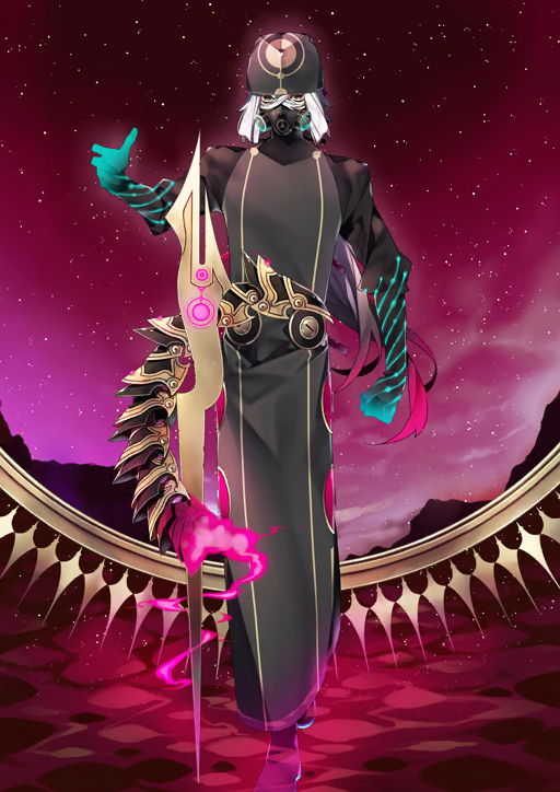 1boy aqua_gloves arm_at_side asclepius_(fate) black_boots black_coat black_hat boots coat covered_mouth crossed_bangs fate/grand_order fate_(series) fire foot_out_of_frame game_cg gloves gradient_hair green_eyes hair_between_eyes hand_up hat long_hair looking_at_viewer male_focus mask mouth_mask multicolored_hair official_art pink_background pink_fire pink_hair respirator rod_of_asclepius sidelocks sky solo staff standing star_(sky) starry_sky teita_(88_taho) third-party_source variant_set very_long_hair white_hair