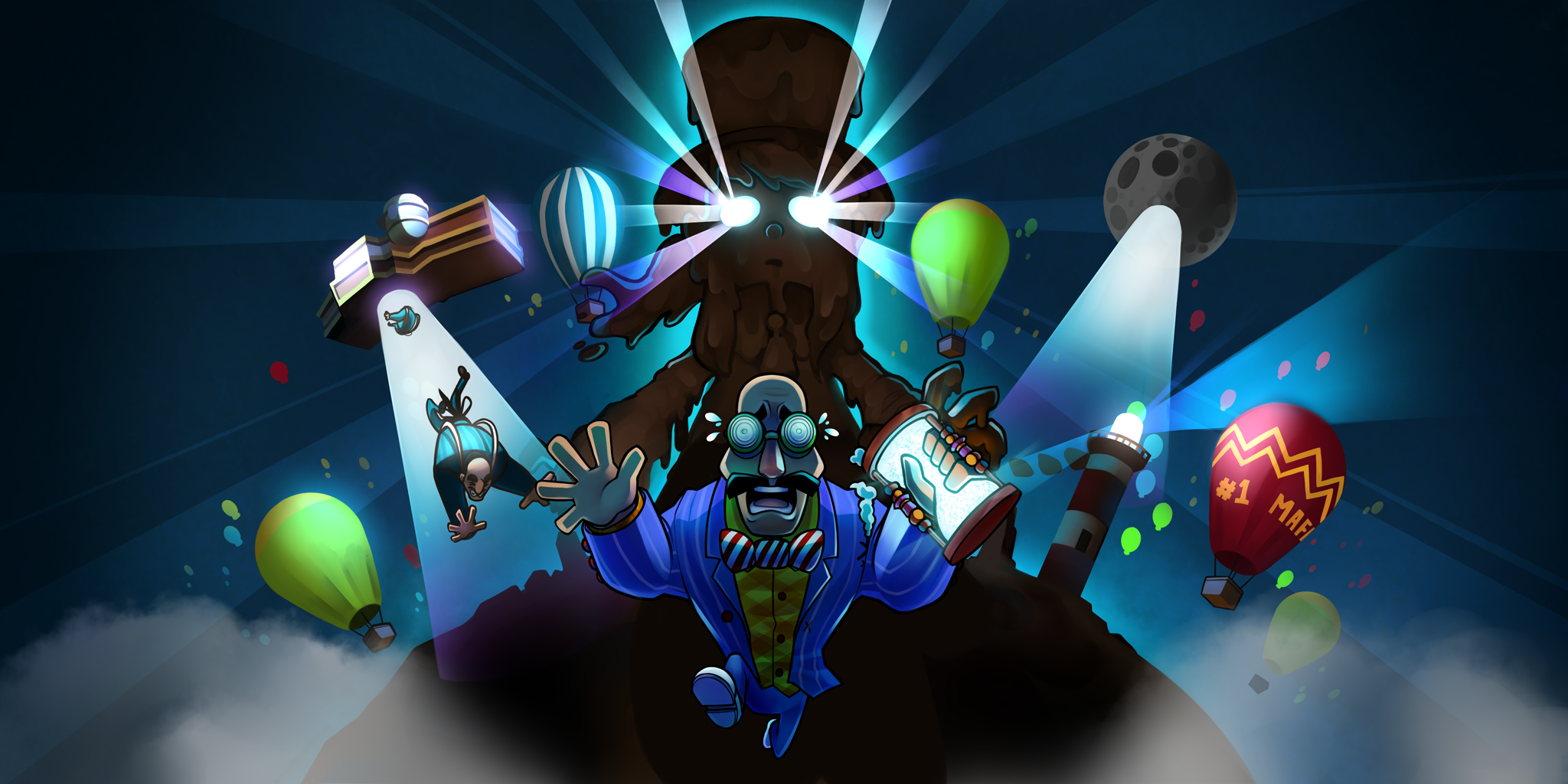 >_< 1girl 3boys a_hat_in_time abduction aircraft apron back_bow bald balloon black_bow black_facial_hair black_footwear blue_jacket blue_pants bow bowtie buttoned_cuffs buttons checkered_clothes checkered_shirt child clenched_teeth closed_eyes closed_mouth facial_hair facing_viewer flying_sweatdrops fog full_moon game_cg glasses glowing glowing_eyes green-framed_eyewear hat hat_kid highres holding_hourglass hot_air_balloon hourglass in-universe_location jacket jenna_brown lighthouse long_hair mafia_(a_hat_in_time) moon mud multiple_boys mustache night night_sky official_art open_hand open_hands open_mouth orange_shirt pants pinstripe_jacket pinstripe_pattern platform ponytail red_bow red_bowtie running running_towards_viewer scared shirt shoes sidelocks sky spacecraft striped_bow striped_bowtie striped_clothes striped_jacket teeth thick_eyebrows title_card top_hat tractor_beam vertical-striped_clothes vertical-striped_jacket white_apron white_bow white_bowtie white_footwear