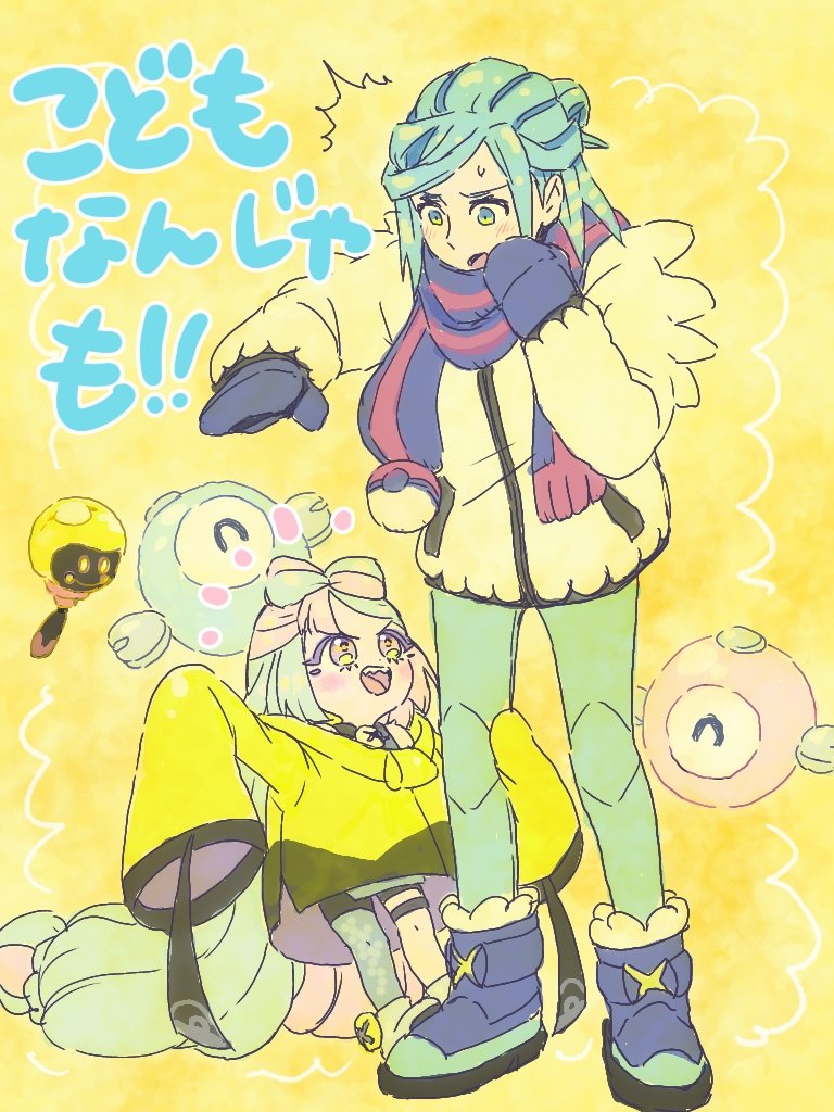 1boy 1girl aged_down grusha_(pokemon) iono_(pokemon) nintendo oversized_clothes pokemon pokemon_sv sariika_(sakisariika) tadbulb