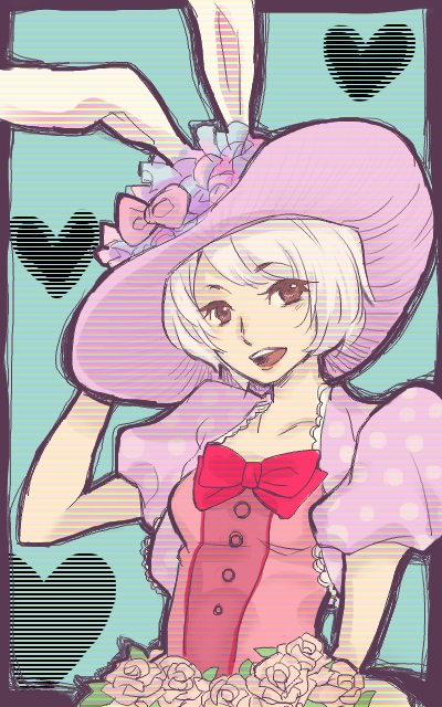 1girl animal_ears bow dancer disney disneyland easter easter_wonderland end_bunny_(disney) flower frills gloves hair_flower hair_ornament hat jako_(1293963) pantyhose rabbit_ears short_hair smile solo thighhighs top_hat white_hair
