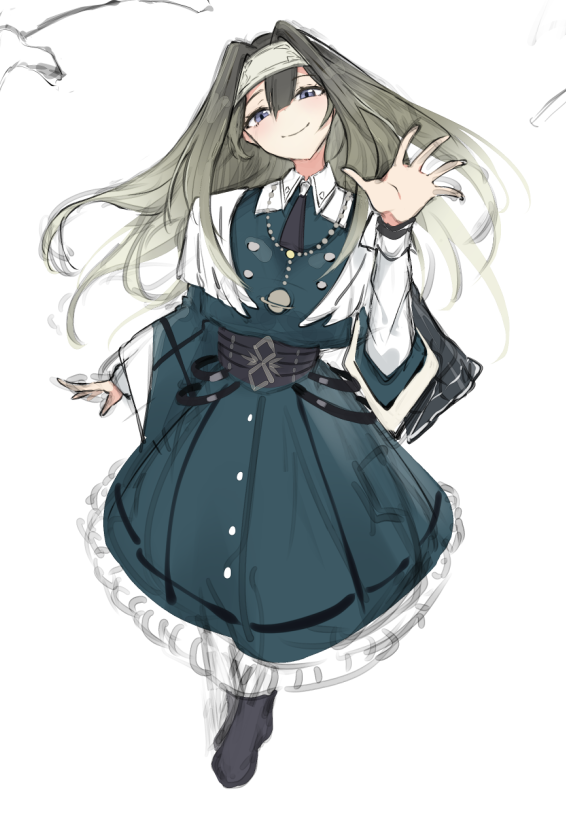 1girl closed_mouth crow_amiheart duel_monster exosister_irene forehead_protector hair_intakes long_hair long_sleeves looking_at_viewer simple_background smile solo white_background yu-gi-oh!