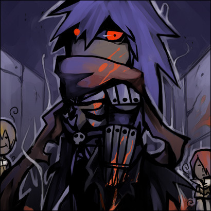 3boys acolyte_(ragnarok_online) armor assassin_cross_(ragnarok_online) aura bio_lab black_cape black_pants black_shirt blood blood_on_face blue_hair cape cowboy_shot emon-yu eremes_guile errende_ebecee laurell_weinder long_hair looking_at_viewer lowres mage_(ragnarok_online) male_focus multiple_boys pants pauldrons purple_background ragnarok_online red_eyes red_scarf scarf shirt short_hair shoulder_armor solo_focus third-party_source torn_cape torn_clothes vambraces waist_cape