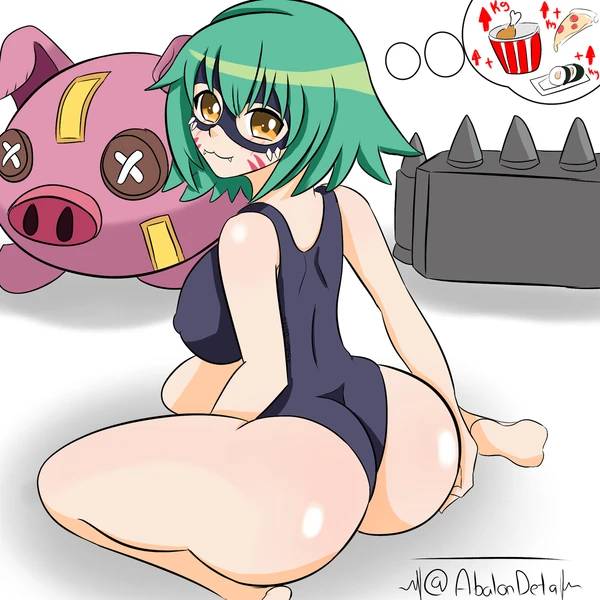 alternate_breast_size animal_costume ass breasts cho-hakkaimon costume digimon digimon_(creature) large_breasts mask pig_costume swimsuit
