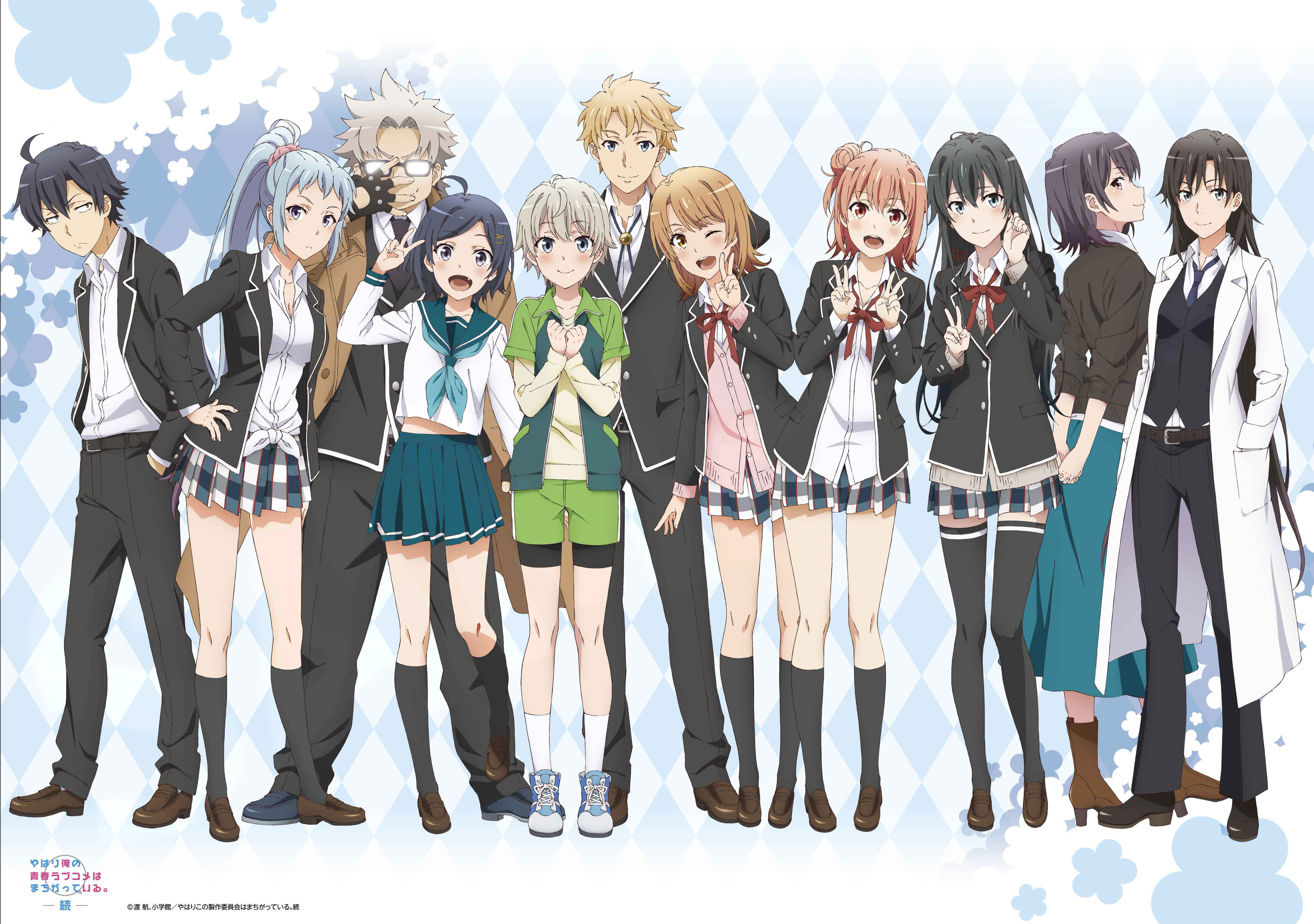 4boys 6+girls absurdres blazer breasts calf_socks cleavage ebina_hina hayama_hayato hayami_saori highres hikigaya_hachiman hikigaya_komachi hiratsuka_shizuka isshiki_iroha jacket midriff_peek miniskirt miura_yumiko multiple_boys multiple_girls non-web_source official_art school_uniform skirt thighhighs totsuka_saika yahari_ore_no_seishun_lovecome_wa_machigatteiru. yuigahama_yui yukinoshita_haruno yukinoshita_yukino