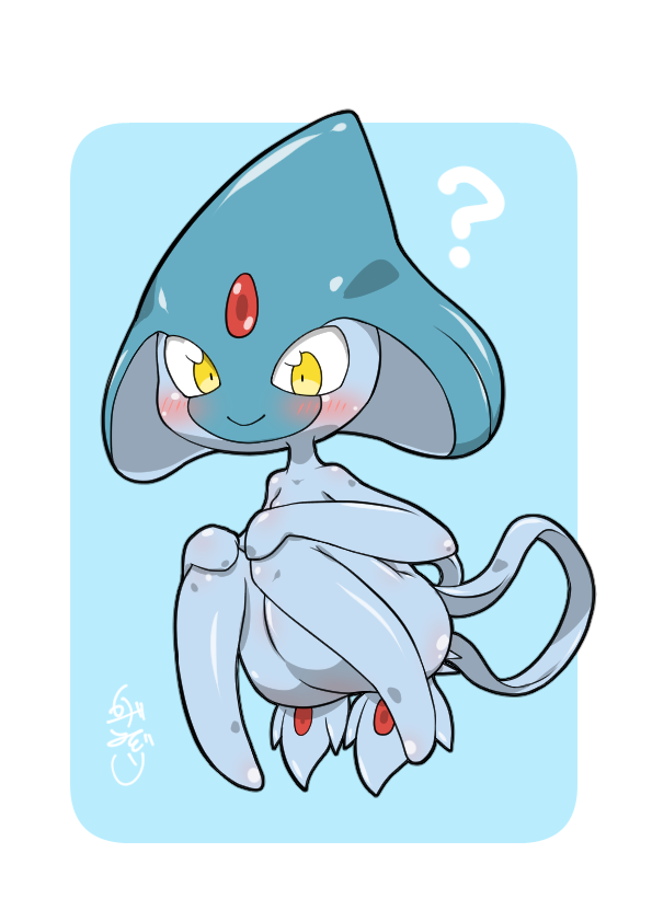 1girl ? artist_name azelf blue_background blue_skin blush border closed_mouth colored_skin creatures_(company) female_focus flat_chest forehead_jewel full_body game_freak gem gen_4_pokemon hands_on_own_knees happy kazamidoririnn knees_together_feet_apart legendary_pokemon looking_at_viewer multicolored_skin multiple_tails nintendo outside_border pokemon pokemon_(creature) red_gemstone shiny_skin signature simple_background smile solo tail thick_thighs thighs two-tone_skin two_tails white_border wide-eyed yellow_eyes