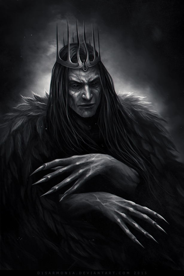 1boy 2015 artist_name backlighting black_hair black_sclera bright_pupils cape closed_mouth colored_sclera commentary corona_nox_(warhammer) crown dark dark_background detailed_knuckles deviantart_username english_commentary expressionless feather_cape feathers fingernails gem greyscale konrad_curze light_particles long_fingernails long_fingers long_hair male_focus monochrome night night_lords pale_skin pointed_crown primarch sharp_fingernails sunken_cheeks teardrop-shaped_gem upper_body veins veiny_face veiny_hands veronica_anrathi warhammer_40k white_pupils