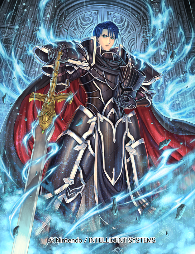 1boy alondite armor aura black_armor black_cape blue_hair cape clawed_gauntlets commentary_request company_name dark_blue_hair fire_emblem fire_emblem:_radiant_dawn fire_emblem_cipher green_eyes helmet holding holding_helmet holding_sword holding_weapon izuka_daisuke male_focus nintendo official_art red_cape short_hair spoilers sword two-sided_cape two-sided_fabric weapon white_trim zelgius_(fire_emblem)