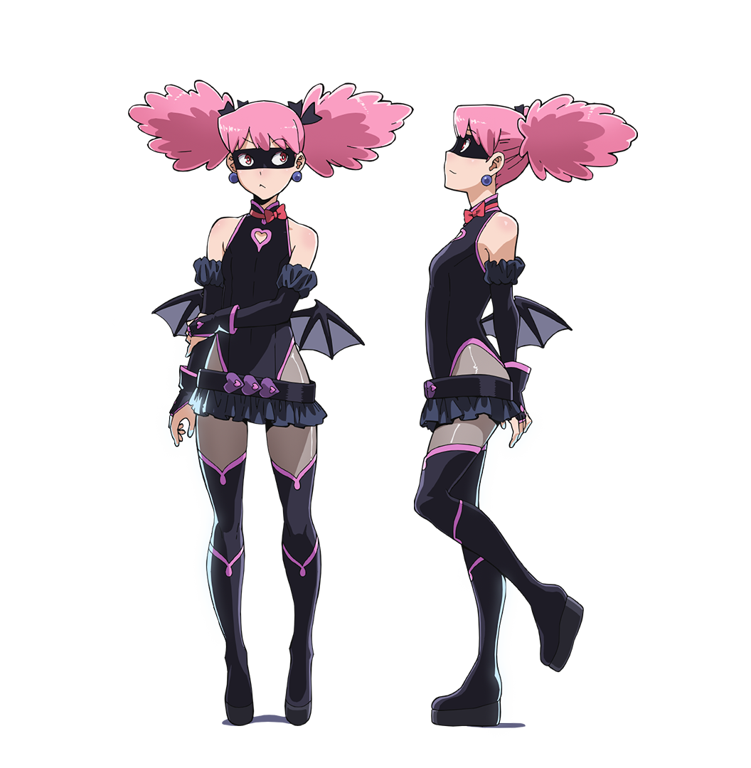 1girl artist_request ass black_boots black_mask black_sleeves boku_no_hero_academia boots bow breasts clothing_cutout curvy detached_sleeves domino_mask earrings eye_mask full_body haneyama_kazuho heart heart_cutout highleg highleg_leotard jewelry leotard looking_at_viewer low_wings mask mini_wings multiple_views official_art pantyhose pink_eyes pink_hair pink_trim reference_sheet shiny_clothes skirt solo sphere_earrings standing standing_on_one_leg superhero_costume tachi-e thighhighs transparent_background twintails vigilante_-boku_no_hero_academia:_illegals- wide_hips wings