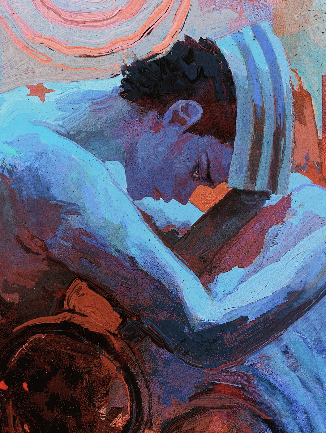 1boy birthmark black_hair dixie_cup_hat hat higashikata_josuke_(jojolion) highres joestar_birthmark jojo_no_kimyou_na_bouken jojolion looking_at_viewer military_hat sailor_hat sapgoon short_hair topless_male upper_body