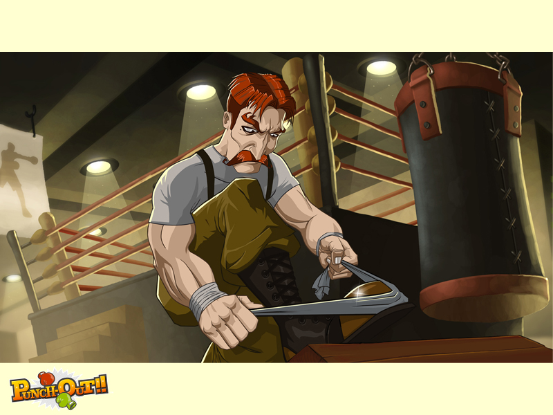 boots brown_hair glint nintendo punch-out!! punching_bag shoe_shine von_kaiser