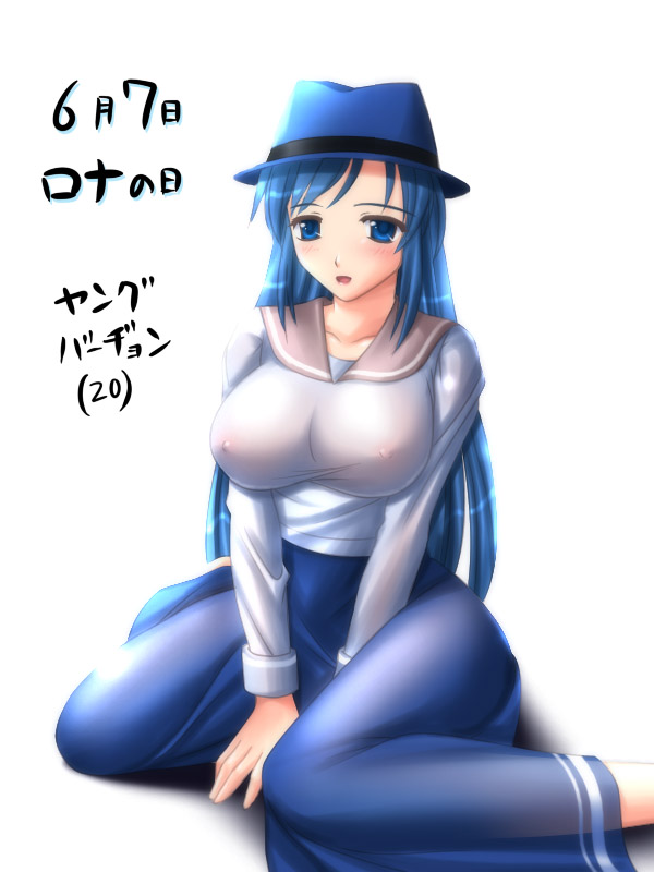 blue_eyes blue_hair breasts huge_breasts kafu_(logaemon) lorna mabinogi nipples see-through_clothes solo
