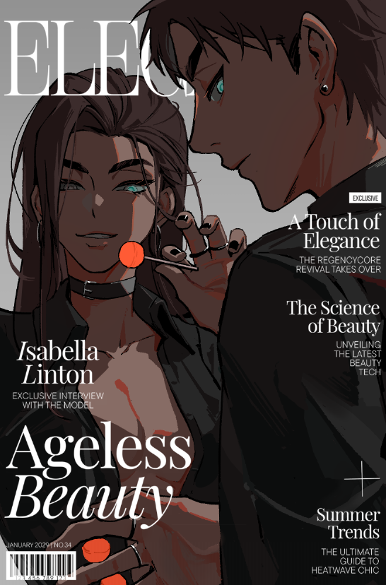 1boy 1girl alien_stage between_fingers black_choker black_nails black_shirt brother_and_sister brown_hair candy chinese_commentary choker collared_shirt commentary cover crop_top dark-skinned_female dark-skinned_male dark_skin earrings english_text fake_magazine_cover food grey_background grey_eyes holding holding_candy holding_food holding_lollipop hoop_earrings hyuna_(alien_stage) hyunwoo_(alien_stage) jewelry lollipop long_hair looking_at_viewer magazine_cover midriff open_clothes open_shirt ring seppuku009 shirt short_hair siblings