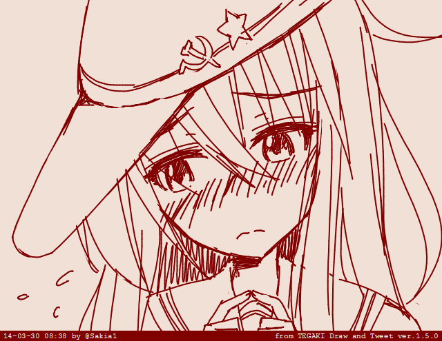 10s 1girl blush dated female_focus hat hibiki_(kancolle) kantai_collection monochrome red_theme school_uniform serafuku silent_sakia solo verniy_(kancolle)