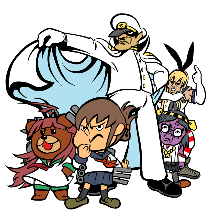 1boy 1girl admiral_(kancolle) admiral_(kancolle)_(cosplay) chancellor_(eagle_talon) cosplay creepy_kid_(eagle_talon) crossover eagle_talon folded_ponytail inazuma_(kancolle) inazuma_(kancolle)_(cosplay) kantai_collection kirishima_(kancolle) kirishima_(kancolle)_(cosplay) kuma_(kancolle) kuma_(kancolle)_(cosplay) military military_uniform parody personification pleated_skirt rariatto_(ganguri) school_uniform serafuku shimakaze_(kancolle) shimakaze_(kancolle)_(cosplay) skirt white_background yoshida-kun_(eagle_talon) yoshida_(eagle_talon)