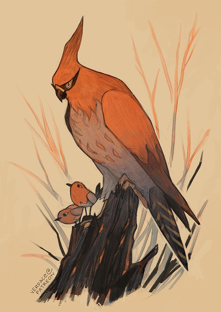 animal_focus artist_name bird black_eyes closed_mouth colored_sclera commentary english_commentary evolutionary_line falcon fletchling full_body game_freak gen_6_pokemon looking_down looking_up nintendo no_humans outdoors patreon_username pokemon pokemon_(creature) robin_(bird) simple_background solo_focus talonflame three_quarter_view tree_stump ver_(verface) white_eyes yellow_background yellow_sclera