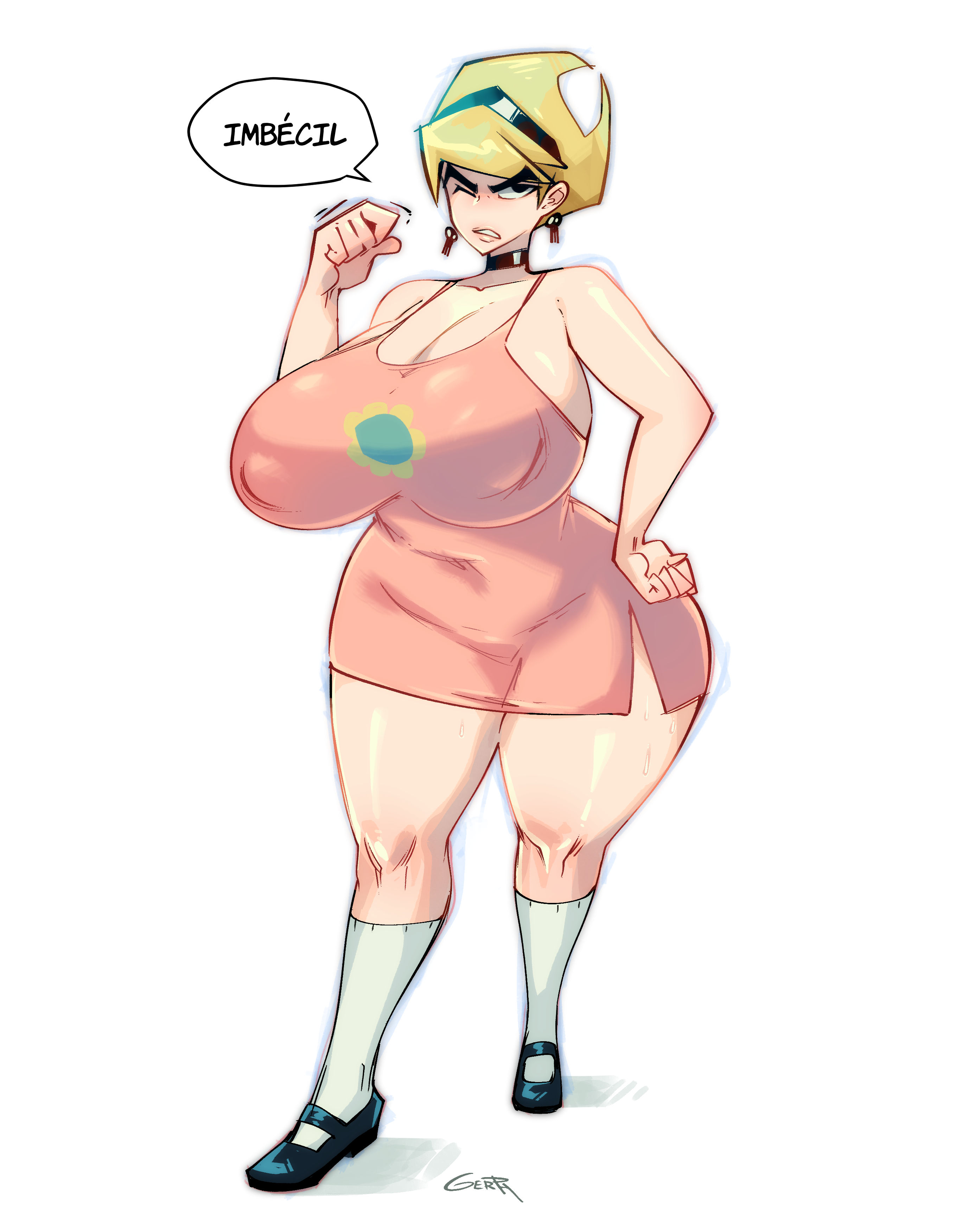 absurdres angry ass breasts curvy gerph hand_on_own_hip highres huge_ass huge_breasts mandy_(grim_adventures) the_grim_adventures_of_billy_&amp;_mandy