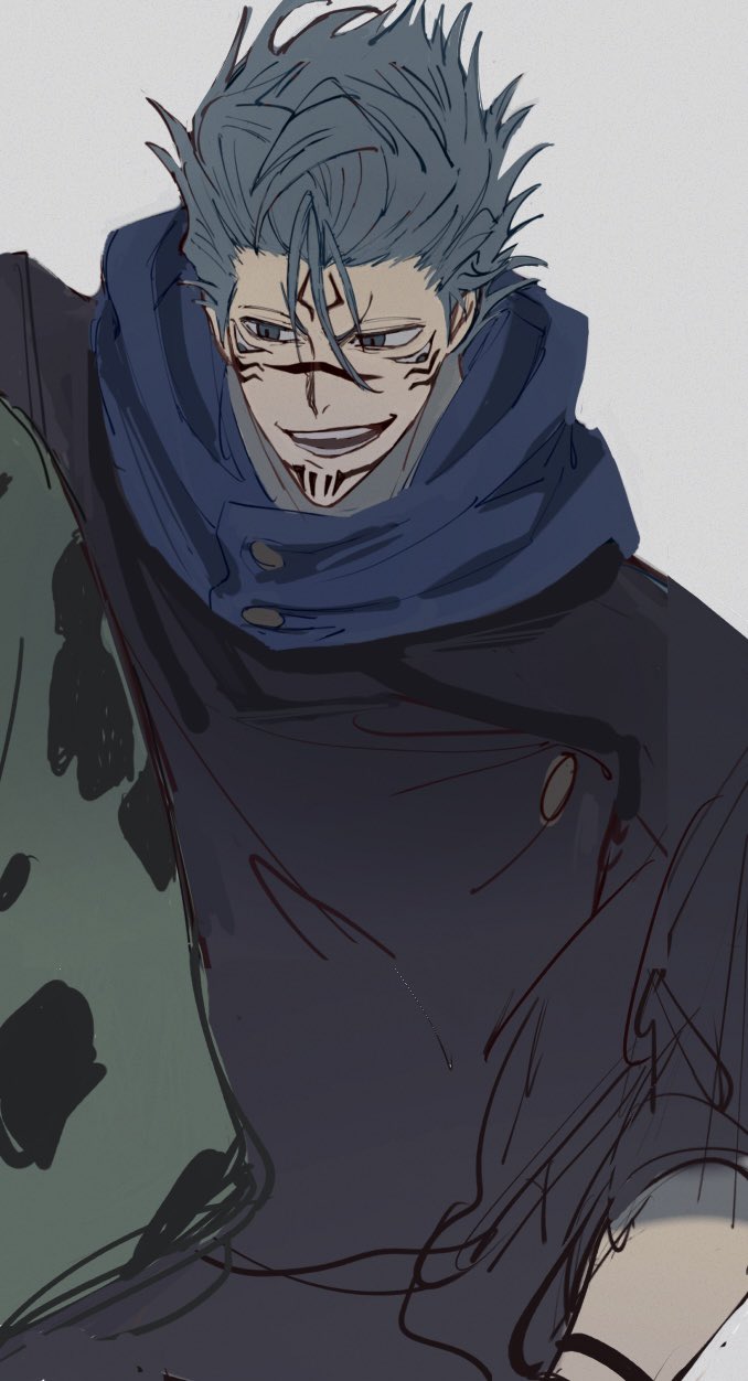 1boy black_jacket bleach blue_eyes blue_hair cosplay crossover extra_eyes facial_tattoo gakuran grey_background grimmjow_jaegerjaquez hair_between_eyes highres hood hoodie inutaro63 itadori_yuuji itadori_yuuji_(cosplay) jacket jujutsu_kaisen male_focus open_mouth ryoumen_sukuna_(jujutsu_kaisen) ryoumen_sukuna_(jujutsu_kaisen)_(cosplay) school_uniform tattoo upper_body