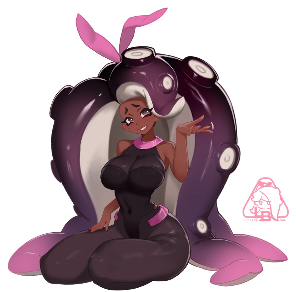 alternate_costume breasts dark-skinned_female dark_skin large_breasts little_blood marina_(splatoon) solo splatoon_(series) splatoon_2 tentacle_hair