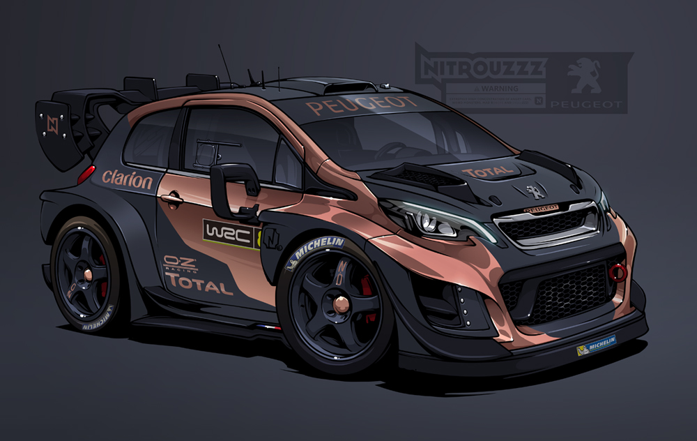 black_car car chibi commentary english_commentary french_flag from_side grey_background michelin michelin_man motor_vehicle nitrouzzz no_humans original peugeot peugeot_108 race_vehicle racecar radio_antenna rally_car spoiler_(automobile) sponsor vehicle_focus vehicle_request world_rally_championship