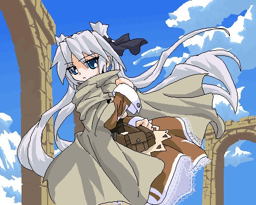 1girl dress female_focus lowres mof mof&#039;s_silver_haired_twintailed_girl oekaki original silver_hair solo