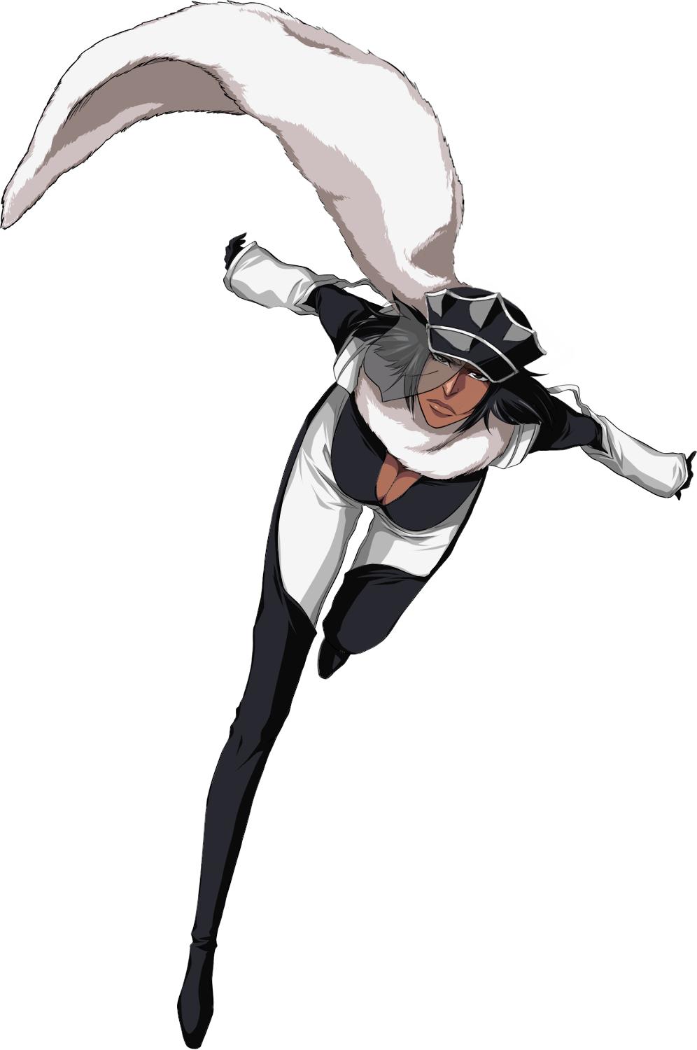1girl black_gloves bleach bleach:_brave_souls bleach_bankai_battle boots breasts cleavage dark_skin full_body fur_trim gloves hat highres jackie_tristan jumping large_breasts lips looking_at_viewer official_art peaked_cap running solo standing thigh_boots white_background wide_hips yellow_eyes