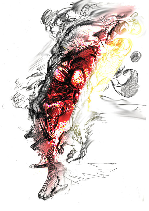 1boy concept_art fire mebae muscular muscular_male racer_uniform tailenders