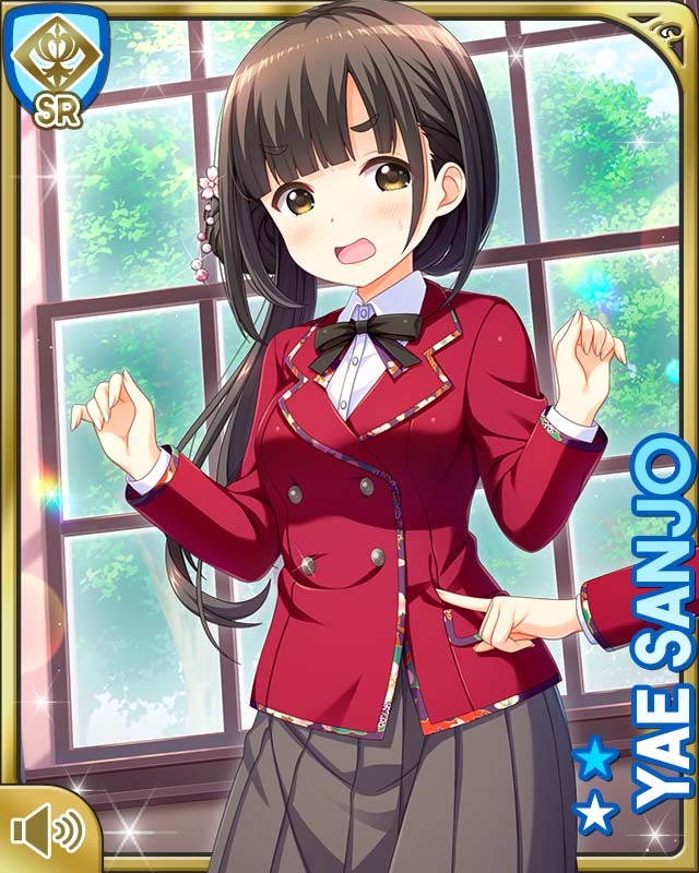 2girls :o bedroom black_hair black_neckwear black_pantyhose blazer bow bowtie card_(medium) day girlfriend_(kari) girlfriend_note grey_skirt indoors jacket long_hair long_skirt looking_at_viewer multiple_girls official_art open_mouth pantyhose pleated_skirt poking qp:flapper red_jacket sanjo_yae school_uniform shirt short_hair skirt standing tagme white_shirt yellow_eyes