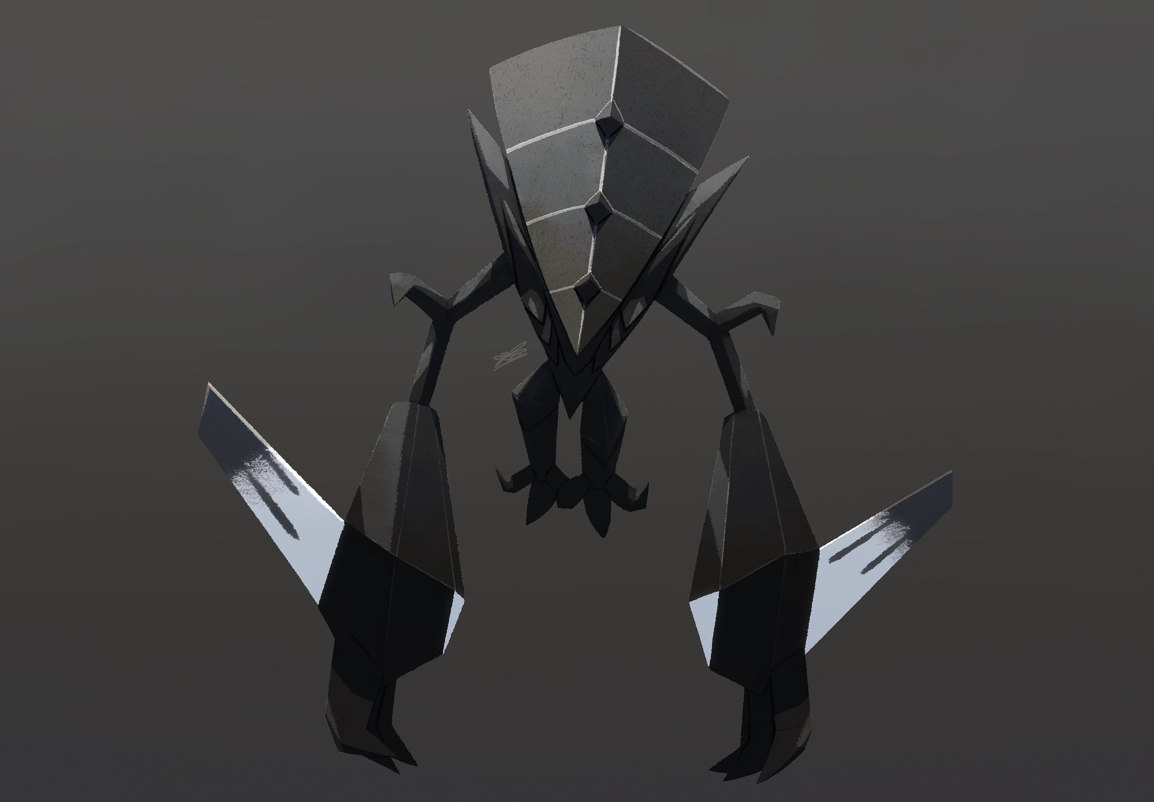 black_gemstone clawed_gauntlets claws crystal ewokakukaede floating gem gen_7_pokemon head_down highres legendary_pokemon necrozma necrozma_(normal) nintendo no_humans pokemon pokemon_(creature) pokemon_focus solo spikes