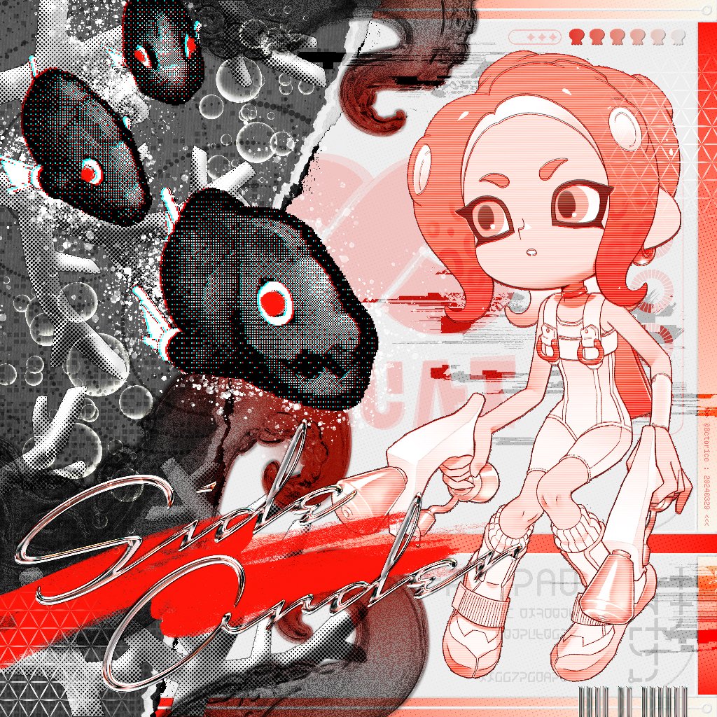 1girl 8ctorice agent_8_(splatoon) bodysuit boots choker chromatic_aberration commentary copyright_name detached_sleeves dual_wielding earrings english_commentary flat_chest full_body holding holding_weapon ink_tank_(splatoon) jelleton jewelry limited_palette marching_andante medium_hair nintendo octoling order_dualies_(splatoon) parted_bangs parted_lips pixelated single_detached_sleeve sleeveless sleeveless_bodysuit socks solo splatoon_(series) splatoon_3 splatoon_3:_side_order standing tentacle_hair weapon