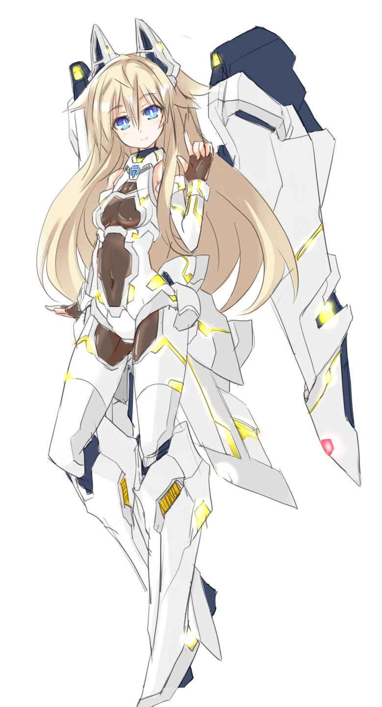 1girl bad_id bad_pixiv_id blonde_hair blue_eyes breasts covered_navel female_focus gradius highres konami long_hair looking_at_viewer personification simple_background small_breasts smile solo very_long_hair vic_viper white_background yu-ves