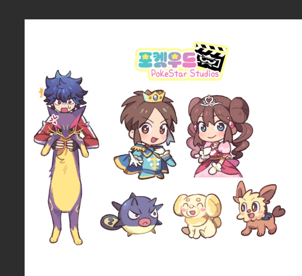 1brad 1girl 2boys :d ^^^ anger_vein black_hair blue_eyes bright_pupils brown_eyes brown_hair chibi closed_mouth commentary_request double_bun dress epaulettes fidough gen_2_pokemon gen_5_pokemon gloves hair_bun holding holding_pokemon hugh_(pokemon) jacket korean_commentary liepard lillipup looking_at_viewer multiple_boys nate_(pokemon) nintendo open_mouth pink_dress pokemon pokemon_(creature) pokemon_bw2 pokestar_studios qwilfish red_jacket rosa_(pokemon) short_hair smile twintails white_gloves white_pupils