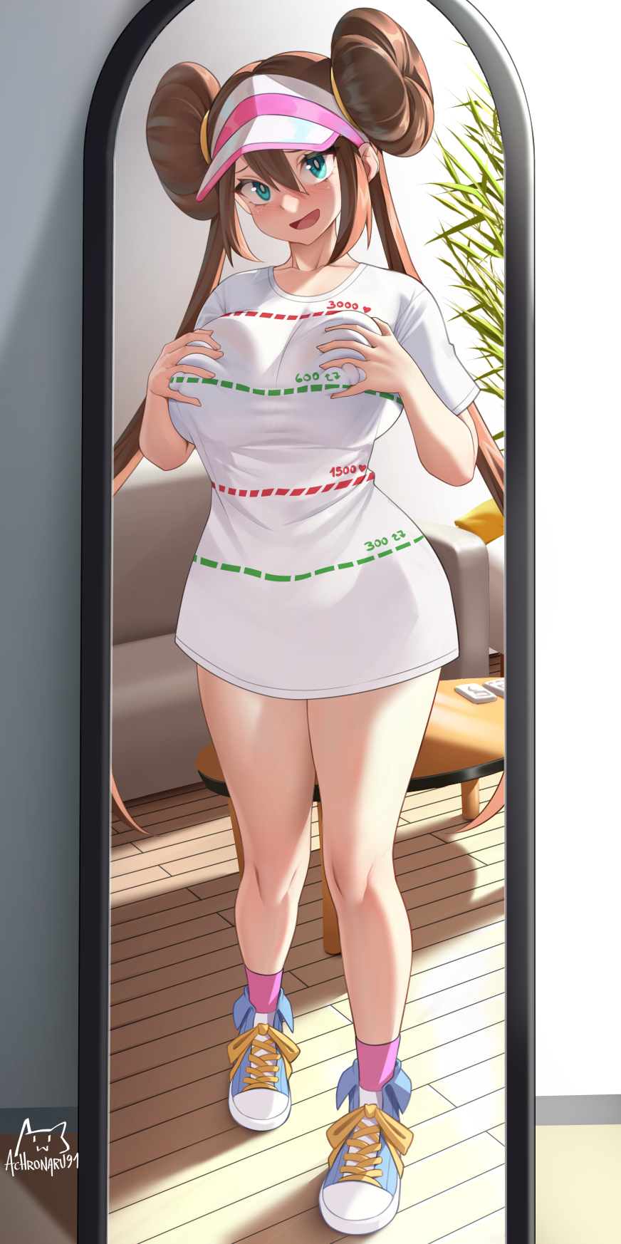 1girl achromaru donut_hair_bun double_bun hair_bun highres nintendo pokemon pokemon_bw2 rosa_(pokemon) solo twintails visor_cap