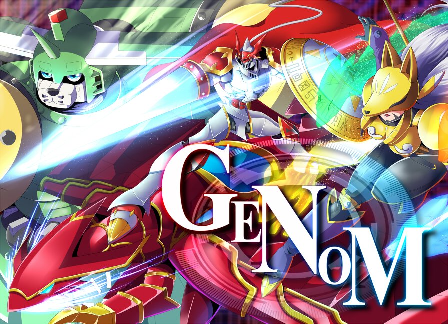 armor digimon digimon_(creature) dukemon fox_mask grani_(digimon) long_hair mask saintgalgomon sakuyamon yin_yang