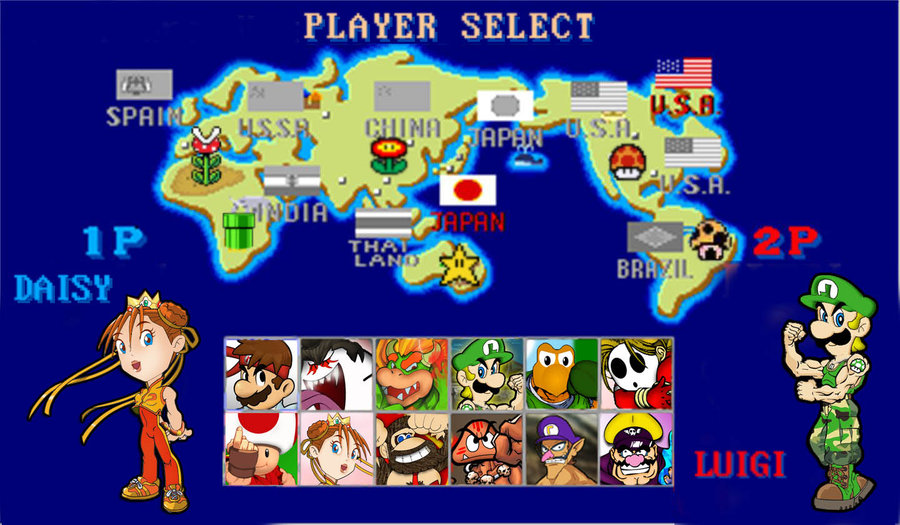 1-up_mushroom 1girl 4boys angry balrog balrog_(cosplay) balrog_(street_fighter) balrog_(street_fighter)_(cosplay) blanka blanka_(cosplay) blonde_hair blue_background blue_eyes boo_(mario) bowser brazil brown_hair capcom character_name china chun-li chun-li_(cosplay) clenched_teeth cosplay crown dhalsim dhalsim_(cosplay) donkey_kong donkey_kong_(series) donkey_kong_country double_bun e._honda_(cosplay) e._honda fire_flower goomba grin guile guile_(cosplay) hair_bun hat india japan ken_masters ken_masters_(cosplay) koopa_troopa looking_at_viewer luigi m._bison m_bison_(cosplay) mario mario_(series) mario_tennis multiple_boys mushroom nintendo orange_hair parody piranha_plant pointy_ears princess_daisy russia ryu_(street_fighter) ryu_(street_fighter)_(cosplay) sagat sagat_(cosplay) short_hair shy_guy simple_background smile smoking_pipe soviet spain star_(symbol) starman street_fighter street_fighter_ii_(series) street_fighter_zero_(series) super_mario_bros._1 super_mario_bros._2 super_mario_bros._3 super_mario_land tattoo teeth thailand toad_(mario) tomboy united_states ussr vega_(street_fighter) waluigi wario wario_land warp_pipe zangief zangief_(cosplay)